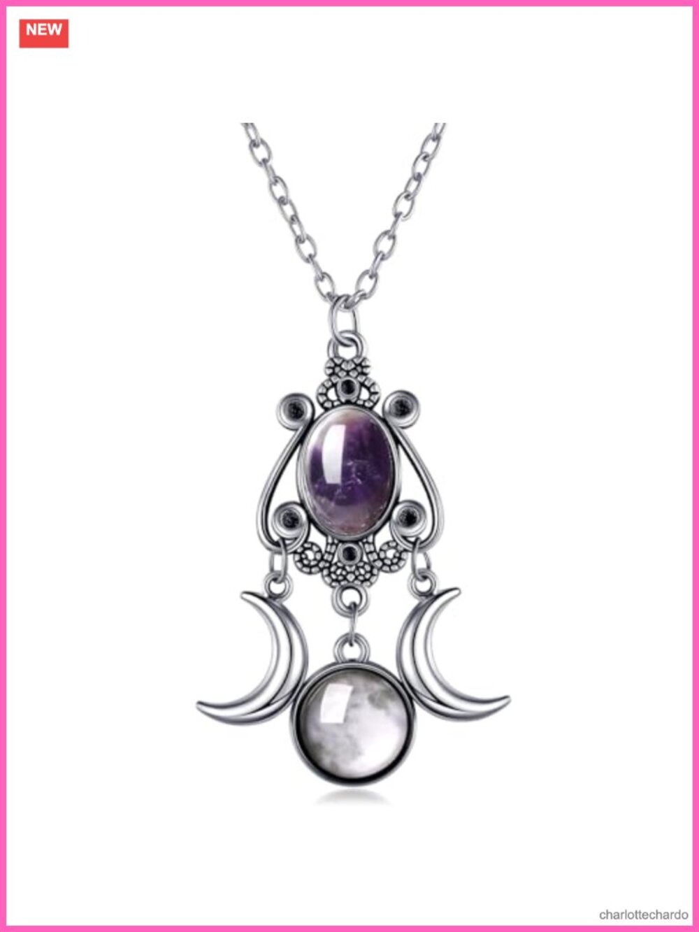 Gothic Moon Crystal Necklace Vintage Punk Black Crescent Pendant Halloween